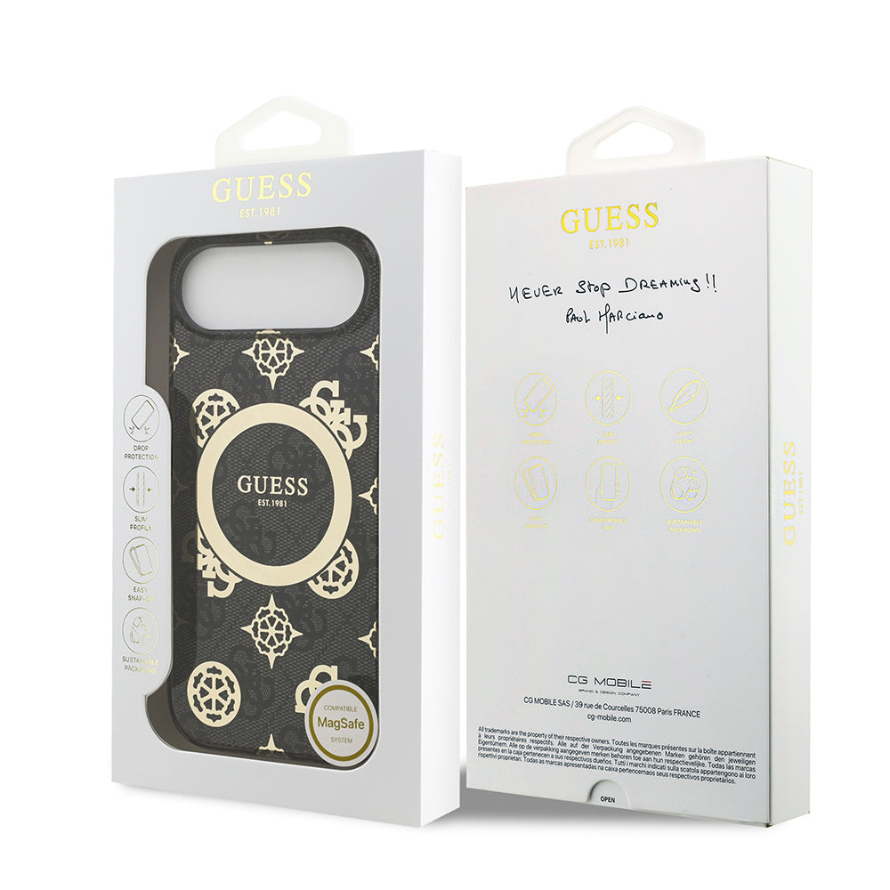 Apple iPhone 17 Air Kılıf Guess Orjinal Lisanslı M-safe Şarj Özellikli IML Peony ve 4G Desenli Klasik Logolu Kapak