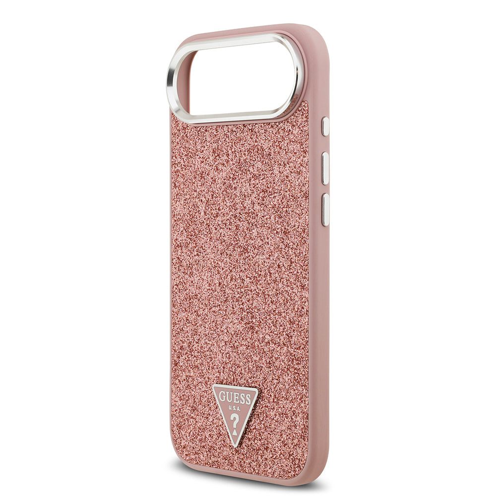 Apple iPhone 17 Air Kılıf Guess Orjinal Lisanslı M-safe Şarj Özellikli Metal Kamera Çerçeveli Üçgen Logolu Glitter Kapak