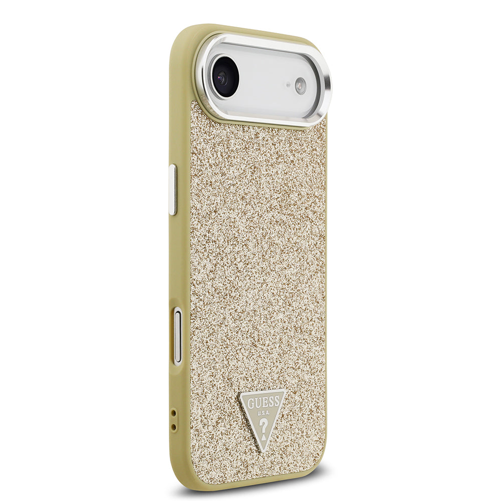 Apple iPhone 17 Air Kılıf Guess Orjinal Lisanslı M-safe Şarj Özellikli Metal Kamera Çerçeveli Üçgen Logolu Glitter Kapak