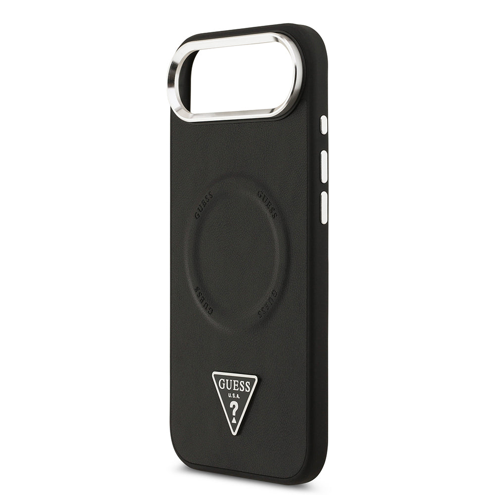 Apple iPhone 17 Air Kılıf Guess Orjinal Lisanslı M-safe Şarj Özellikli PU Deri Metal Kamera Çerçeveli Üçgen Logolu Kapak
