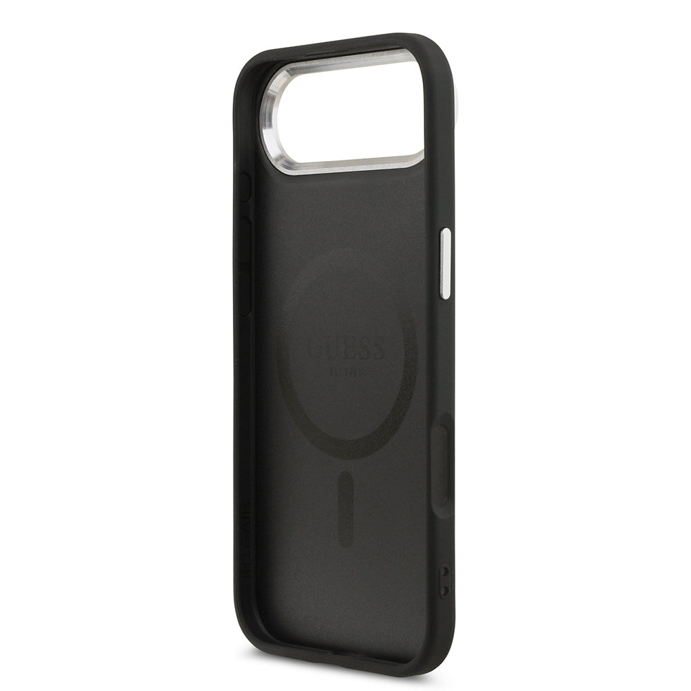Apple iPhone 17 Air Kılıf Guess Orjinal Lisanslı M-safe Şarj Özellikli PU Deri Metal Kamera Çerçeveli Üçgen Logolu Kapak