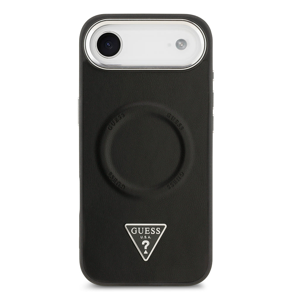 Apple iPhone 17 Air Kılıf Guess Orjinal Lisanslı M-safe Şarj Özellikli PU Deri Metal Kamera Çerçeveli Üçgen Logolu Kapak