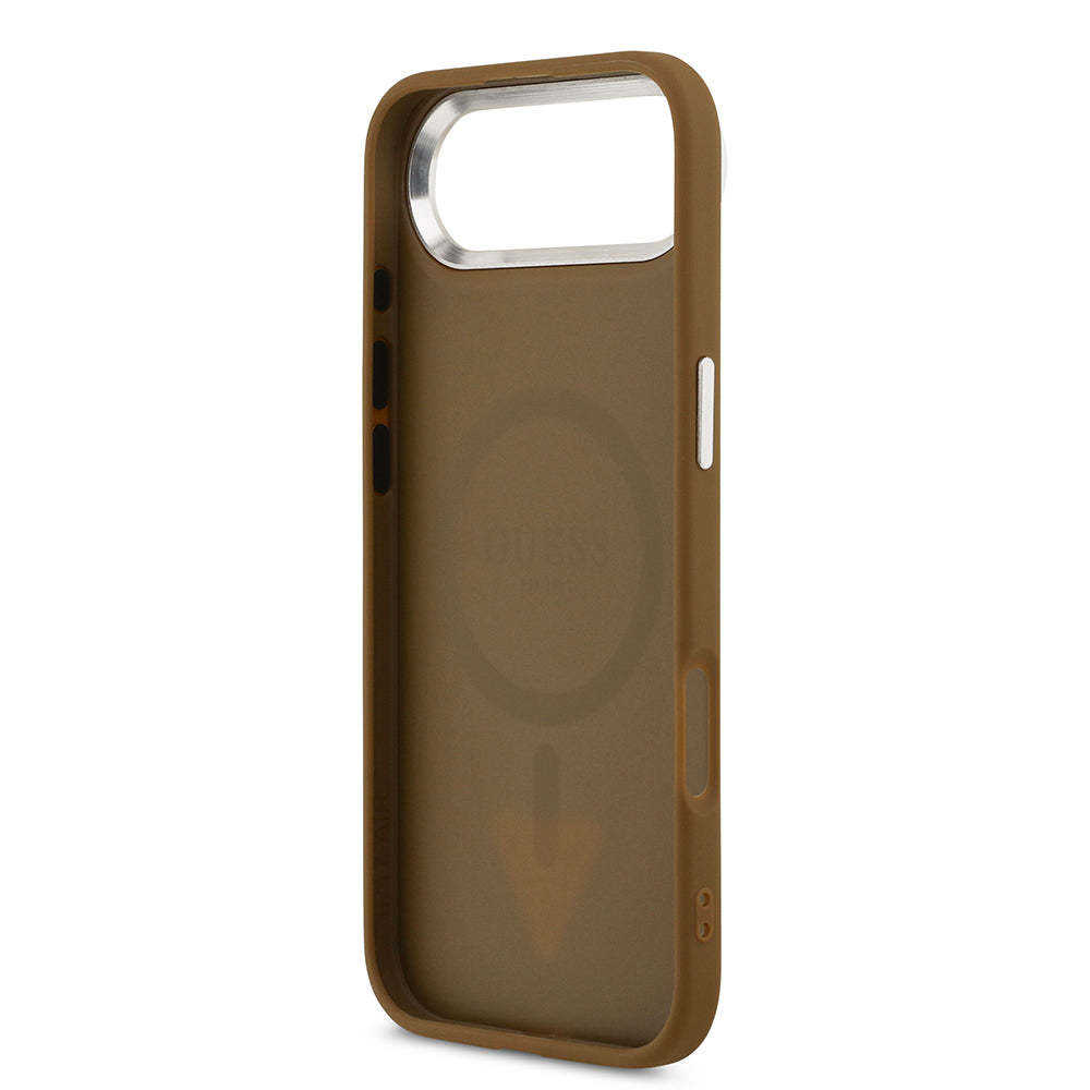 Apple iPhone 17 Air Kılıf Guess Orjinal Lisanslı M-safe Şarj Özellikli PU Deri Metal Kamera Çerçeveli Üçgen Logolu Kapak
