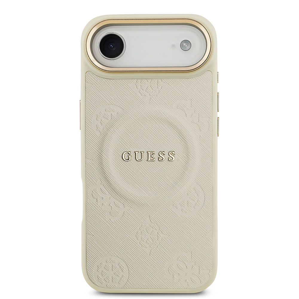 Apple iPhone 17 Air Kılıf Guess Orjinal Lisanslı M-safe Şarj Özellikli Sıcak Baskılı Yazı Logolu PU Deri Peony Kapak
