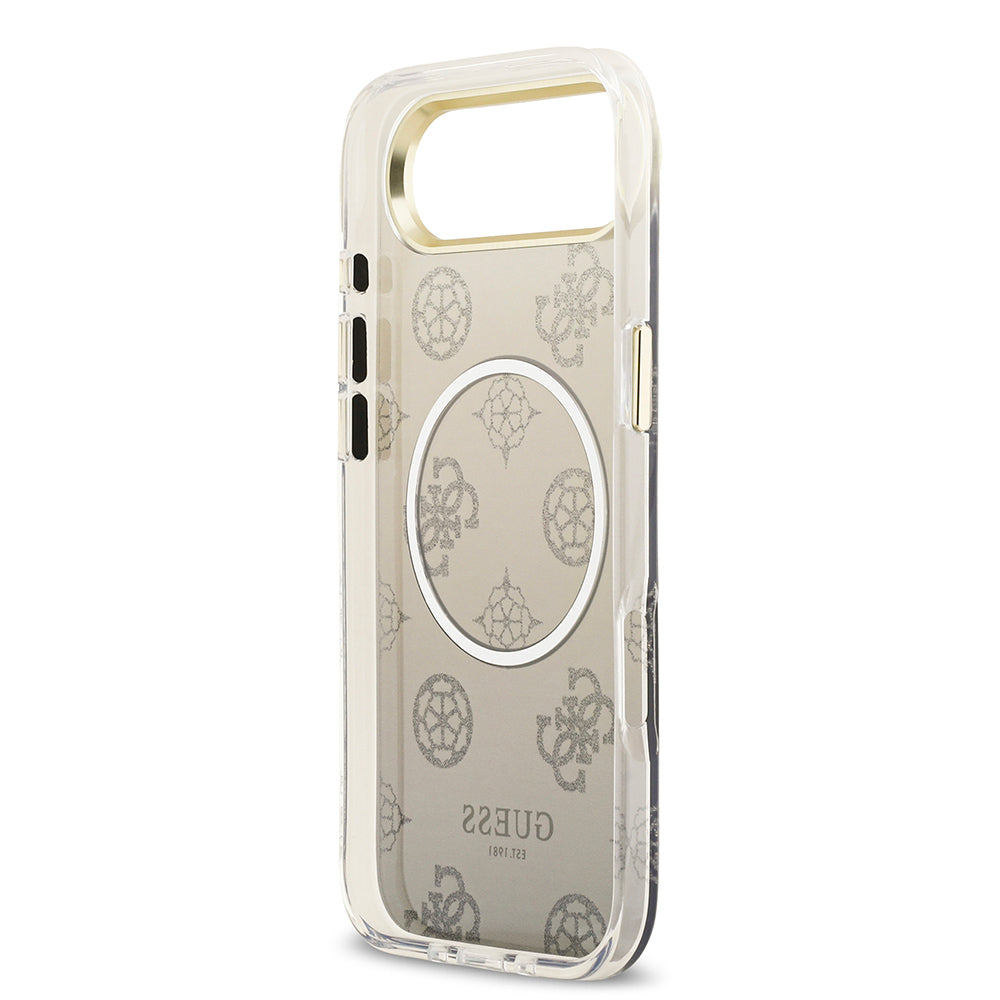 Apple iPhone 17 Air Kılıf Guess Orjinal Lisanslı M-safe Şarj Özellikli Simli Peony Desenli Silikon Kapak