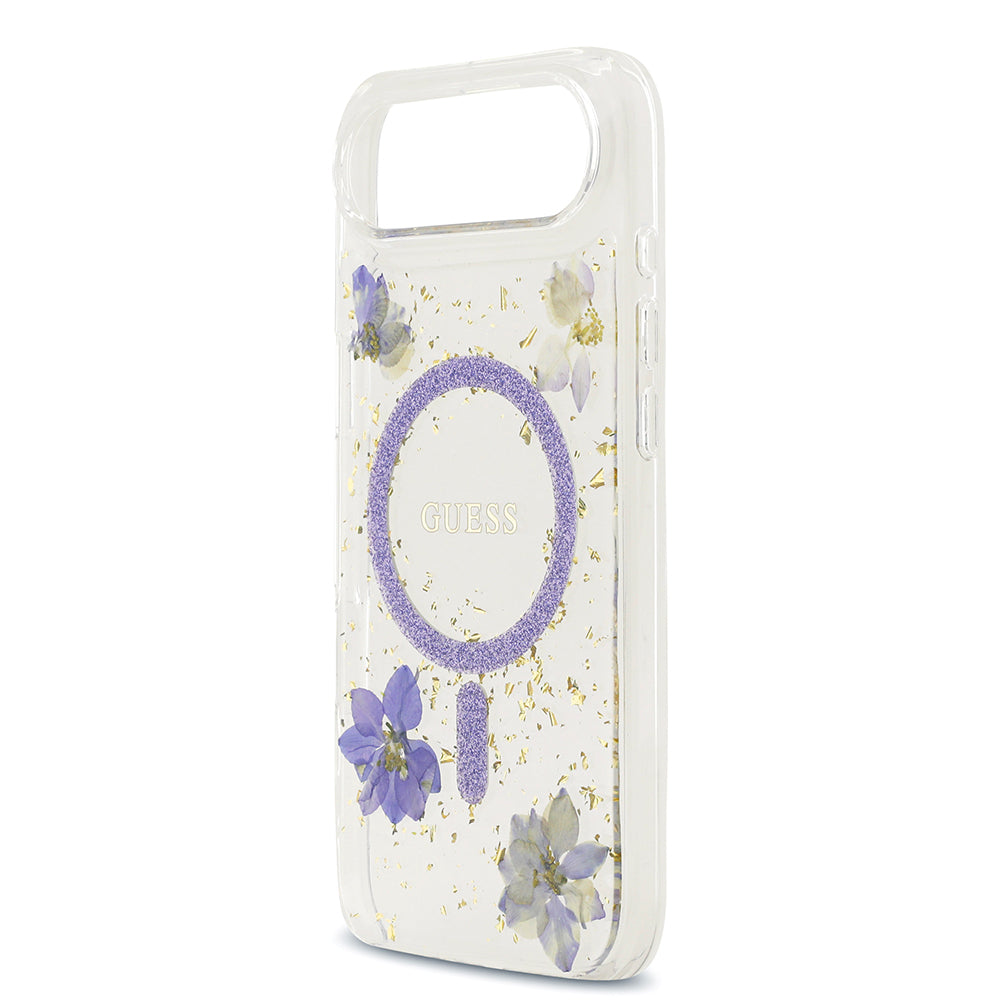 Apple iPhone 17 Air Kılıf Guess Orjinal Lisanslı M-safe Şarj Özellikli Transparan Resin Flowers Kapak