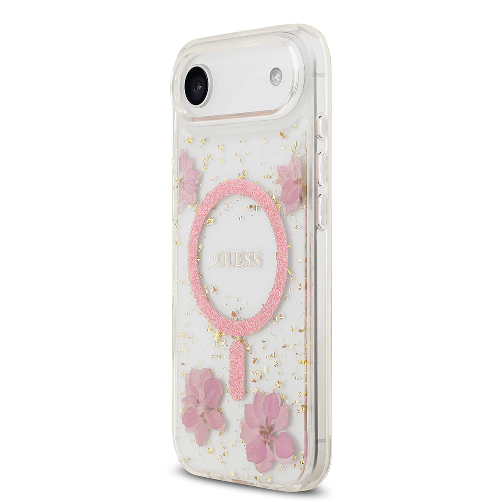 Apple iPhone 17 Air Kılıf Guess Orjinal Lisanslı M-safe Şarj Özellikli Transparan Resin Flowers Kapak