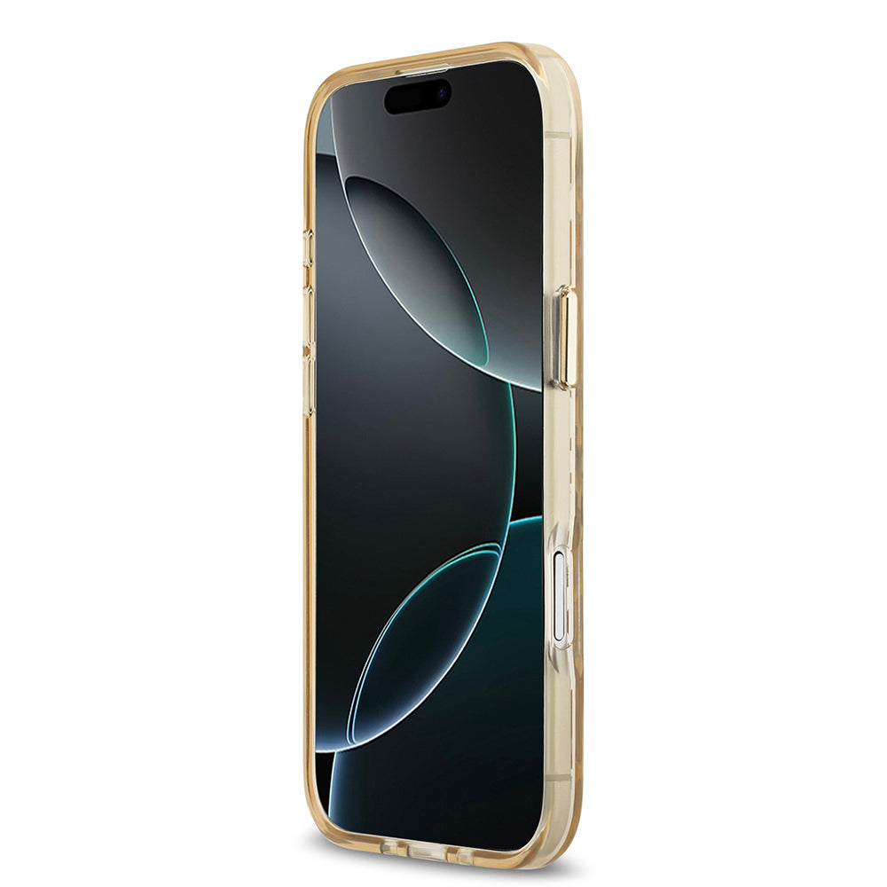 Apple iPhone 17 Air Kılıf Guess Orjinal Lisanslı M-safe Şarj Özellikli Üçgen Logolu Simli Leopar Desenli Kapak