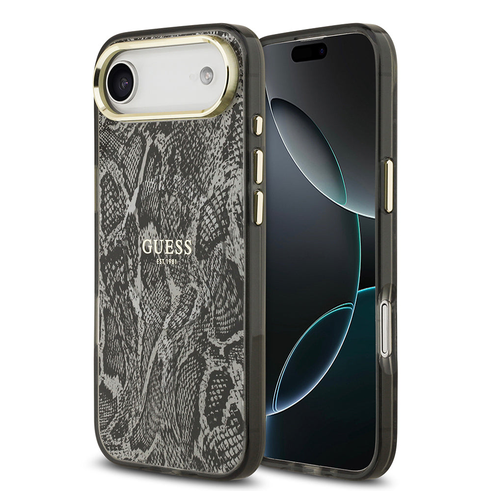Apple iPhone 17 Air Kılıf Guess Orjinal Lisanslı M-safe Şarj Özellikli Yazı Logolu Python Desenli Kapak