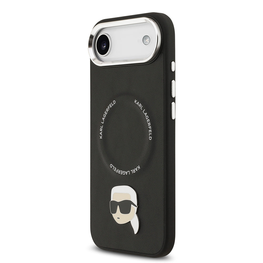 Apple iPhone 17 Air Kılıf Karl Lagerfeld Orjinal Lisanslı M-safe Şarj Özellikli Metal Kamera ve Buton Tasarımlı Karl PU Deri Kapak
