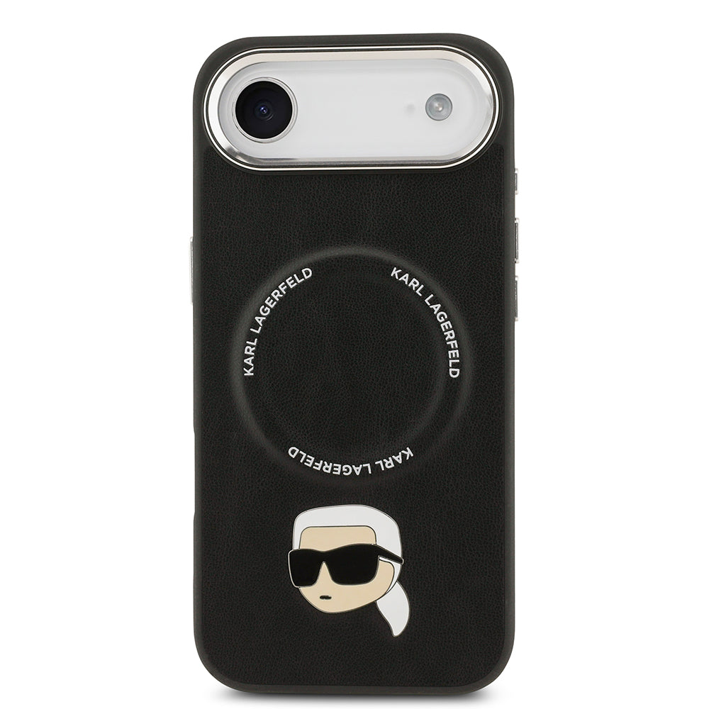 Apple iPhone 17 Air Kılıf Karl Lagerfeld Orjinal Lisanslı M-safe Şarj Özellikli Metal Kamera ve Buton Tasarımlı Karl PU Deri Kapak