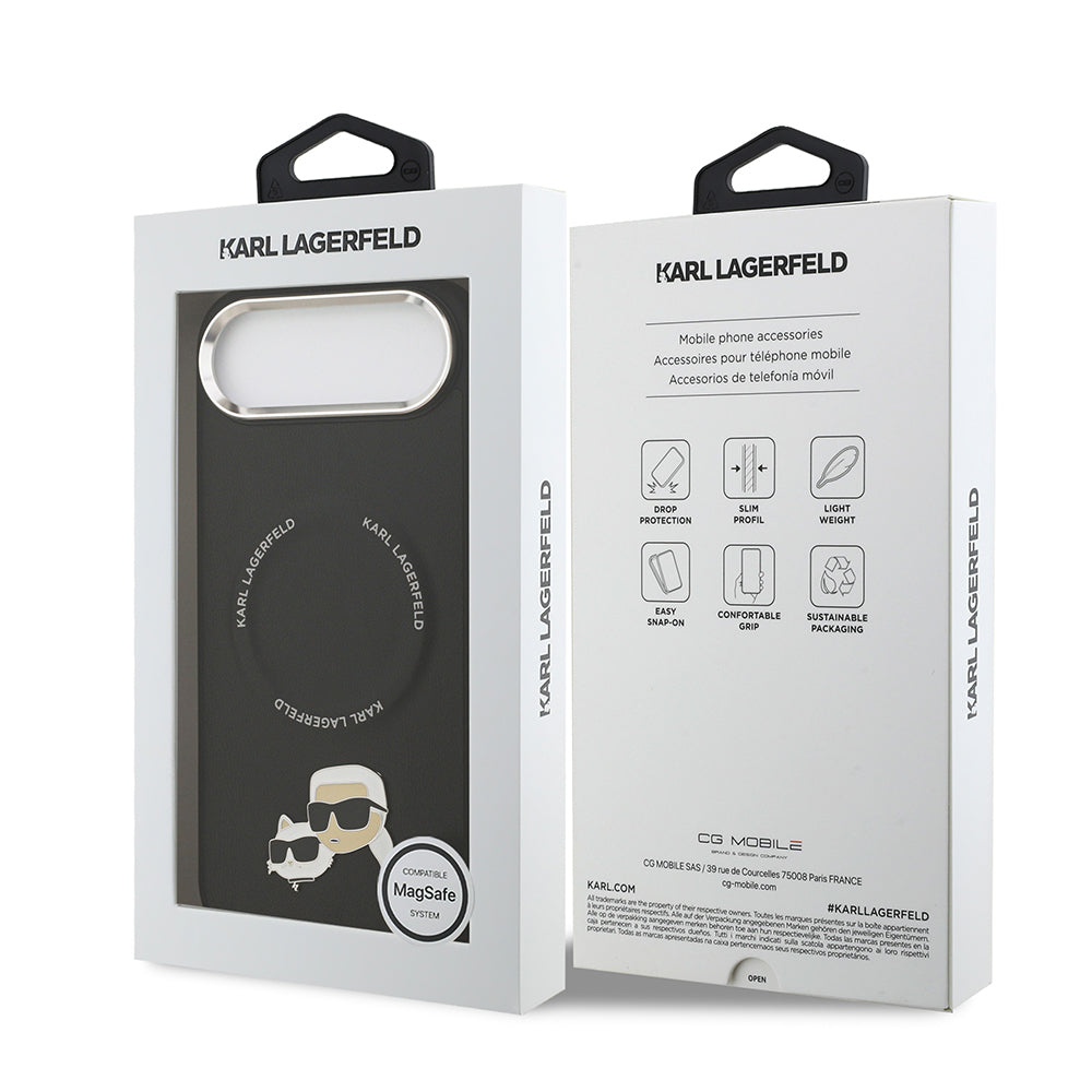 Apple iPhone 17 Air Kılıf Karl Lagerfeld Orjinal Lisanslı M-safe Şarj Özellikli Metal Kamera ve Buton Tasarımlı K&C PU Deri Kapak
