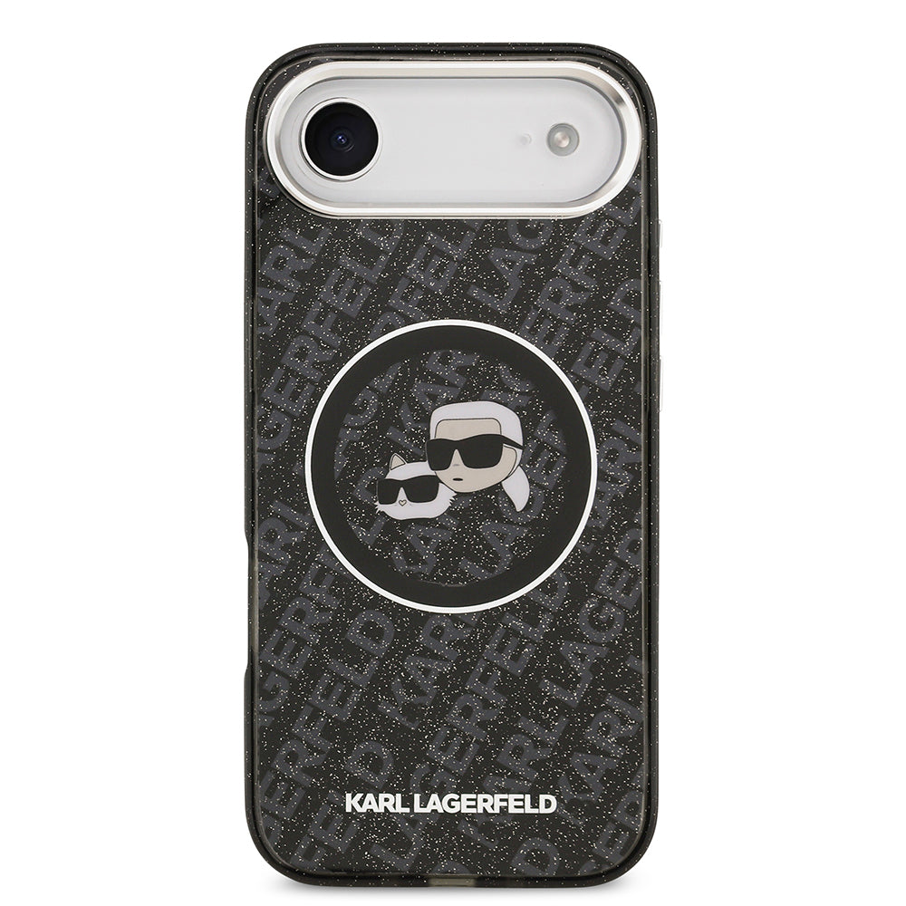 Apple iPhone 17 Air Kılıf Karl Lagerfeld Orjinal Lisanslı Parlayan Simli Karl & Choupette Heads Kapak