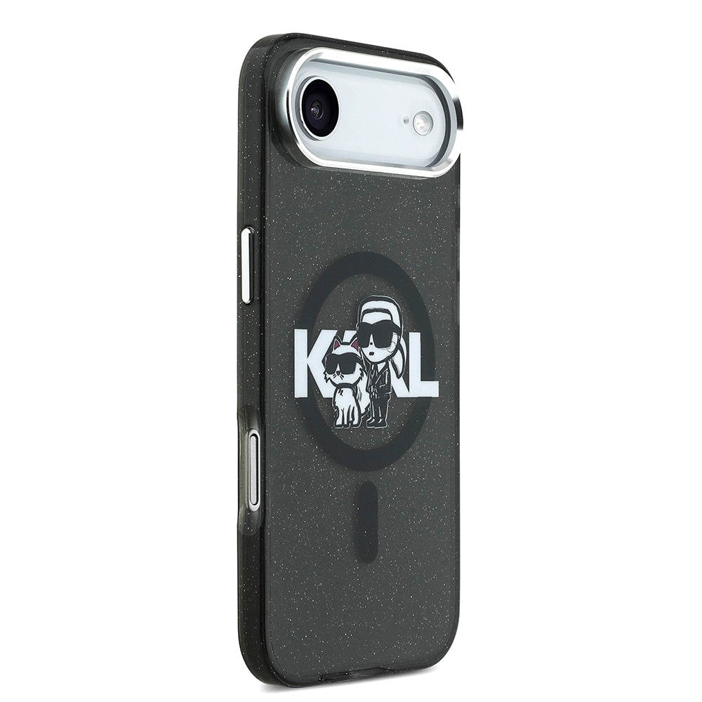 Apple iPhone 17 Air Kılıf Karl Lagerfeld Orjinal Lisanslı Parlayan Simli Karl & Choupette Sketch Logo Kapak