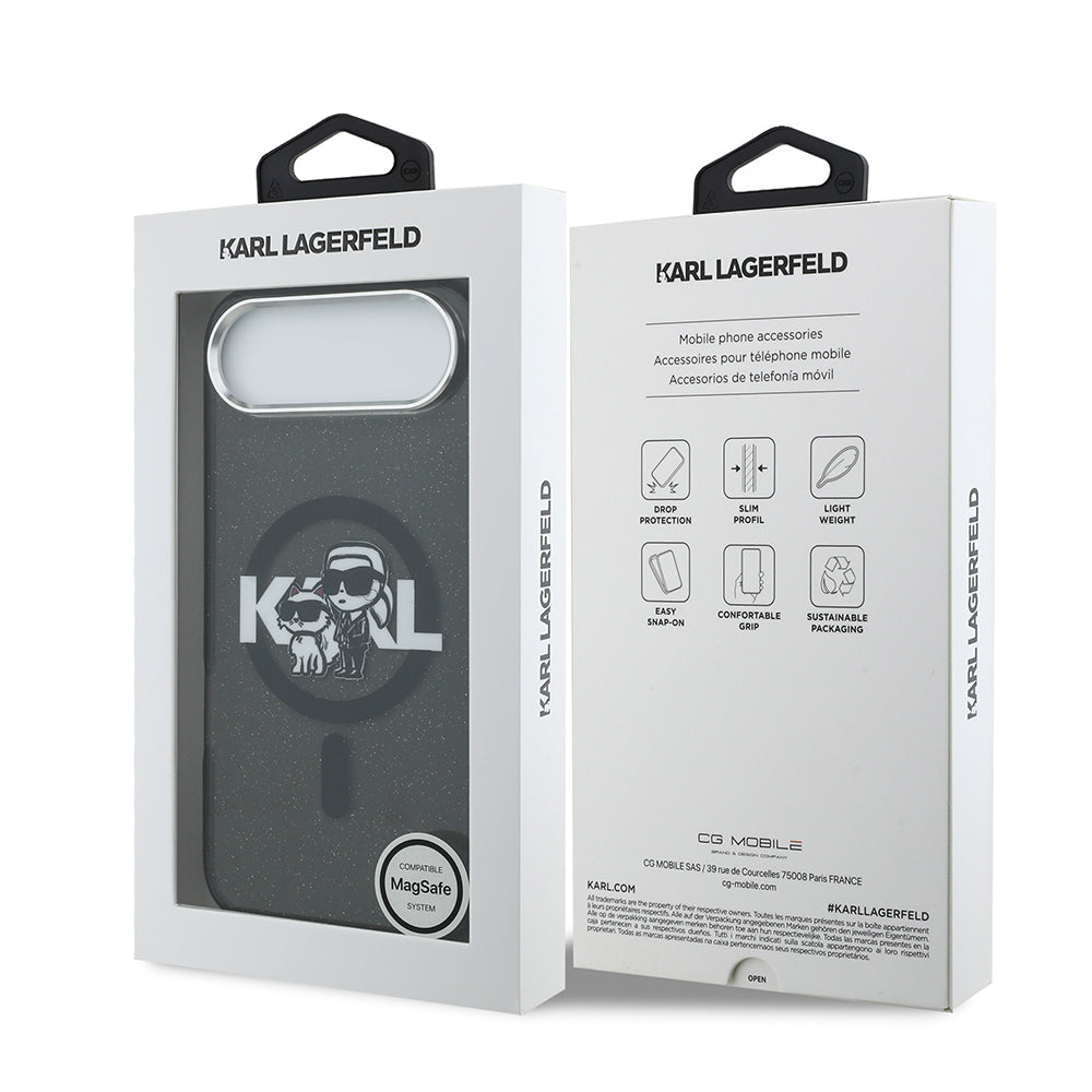 Apple iPhone 17 Air Kılıf Karl Lagerfeld Orjinal Lisanslı Parlayan Simli Karl & Choupette Sketch Logo Kapak