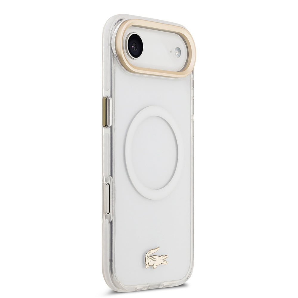 Apple iPhone 17 Air Kılıf Lacoste Orjinal Lisanslı M-safe Şarj Özellikli Gold Timsah Logolu Buzlu Kapak