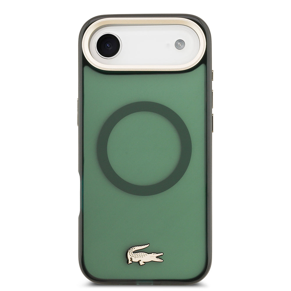 Apple iPhone 17 Air Kılıf Lacoste Orjinal Lisanslı M-safe Şarj Özellikli Gold Timsah Logolu Buzlu Kapak