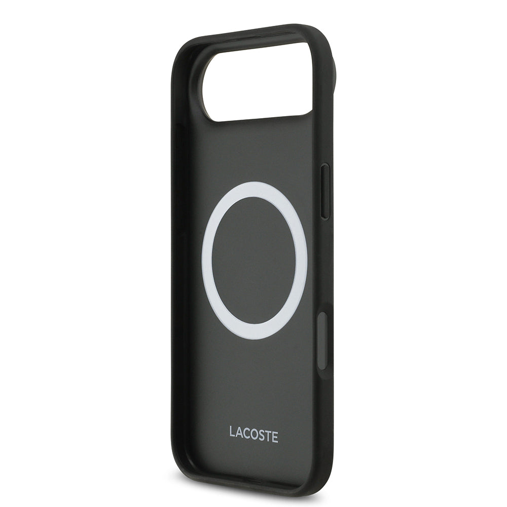 Apple iPhone 17 Air Kılıf Lacoste Orjinal Lisanslı M-safe Şarj Özellikli PU Pike Desenli Metal Logolu Kartlıklı Kapak