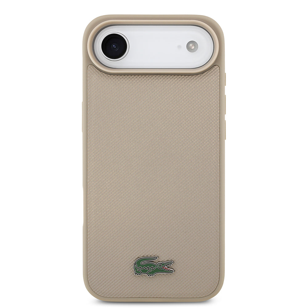 Apple iPhone 17 Air Kılıf Lacoste Orjinal Lisanslı M-safe Şarj Özellikli PU Pike Desenli Metal Logolu Kartlıklı Kapak