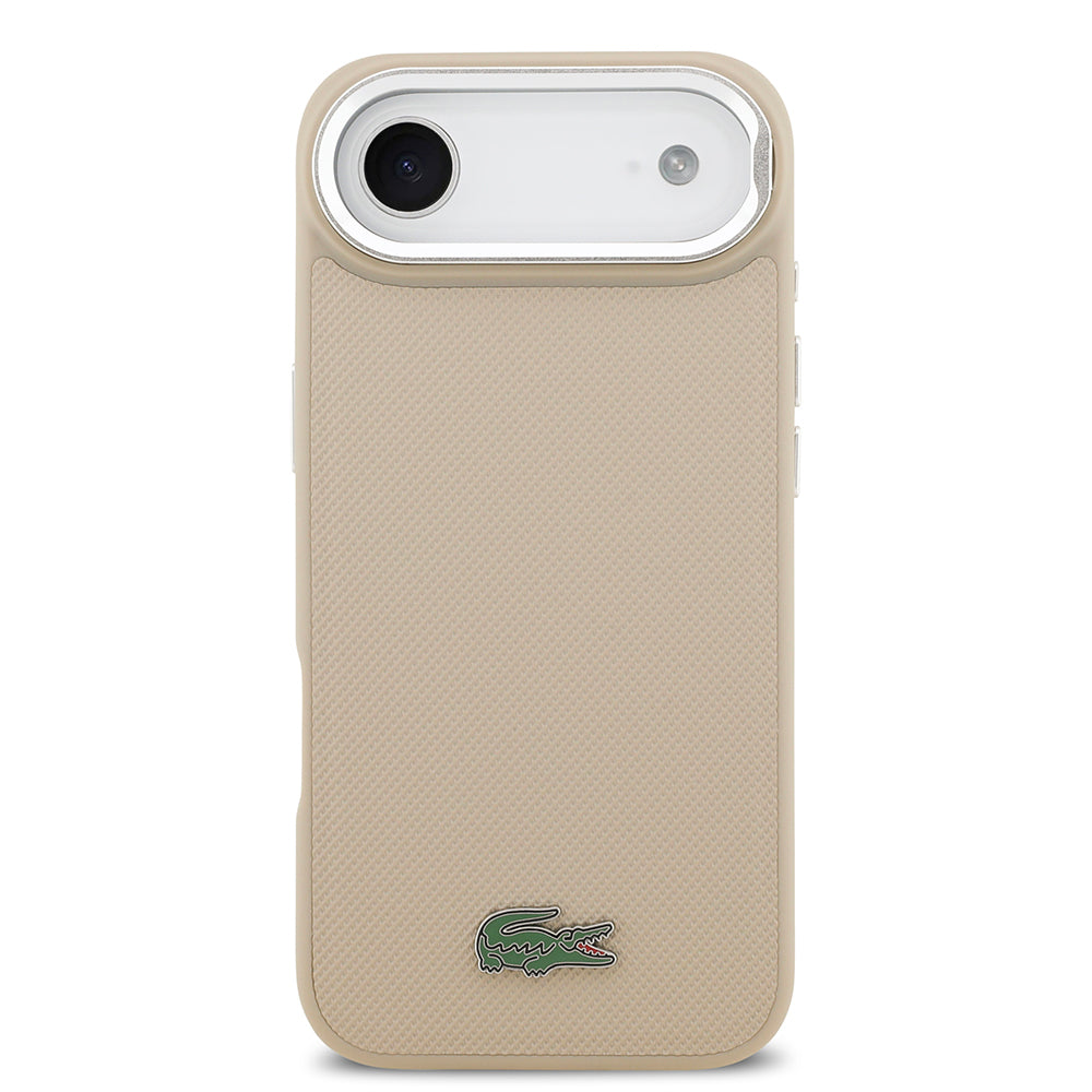 Apple iPhone 17 Air Kılıf Lacoste Orjinal Lisanslı M-safe Şarj Özellikli PU Pike Desenli Standlı Metal Logolu Kapak