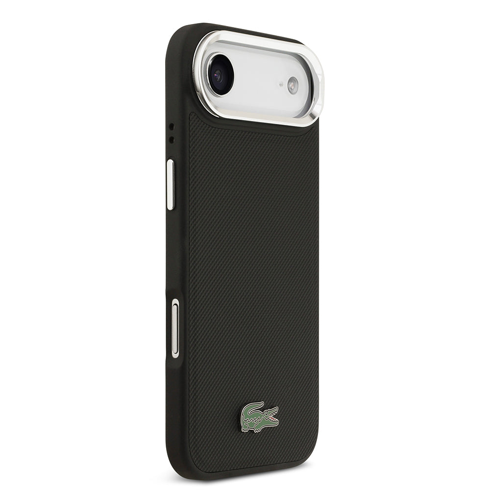 Apple iPhone 17 Air Kılıf Lacoste Orjinal Lisanslı M-safe Şarj Özellikli PU Pike Desenli Standlı Metal Logolu Kapak