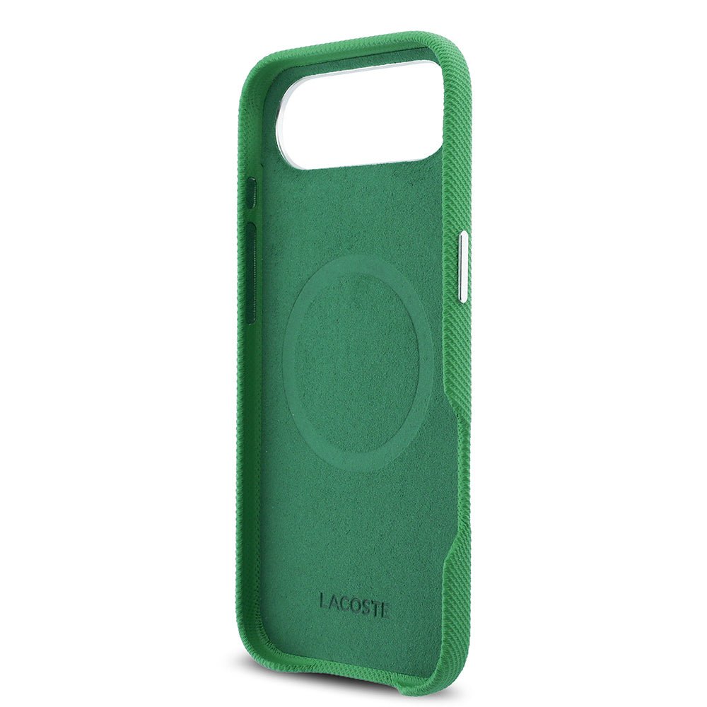 Apple iPhone 17 Air Kılıf Lacoste Orjinal Lisanslı M-Safe Şarj Özellikli PVC Pike Desenli Arka Yüzey İkonik Timsah Dokuma Logolu Kapak