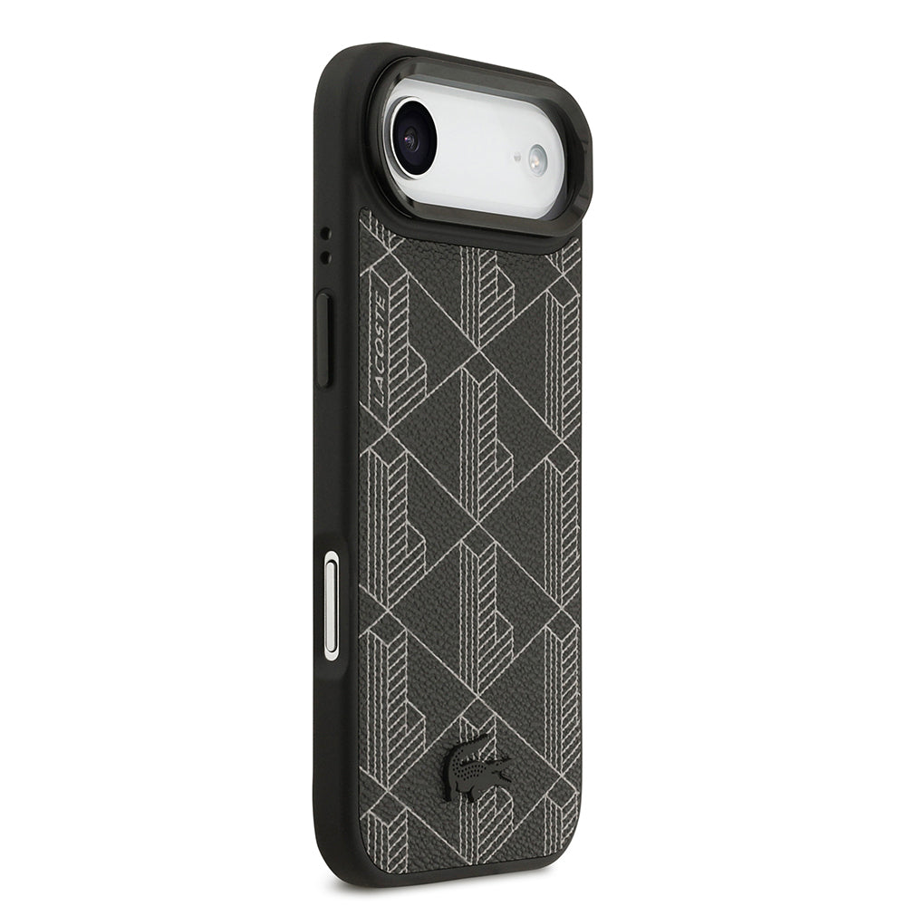 Apple iPhone 17 Air Kılıf Lacoste Orjinal Lisanslı M-safe Şarj Özellikli Standlı PU Deri Karışık Monogram Desenli Kapak