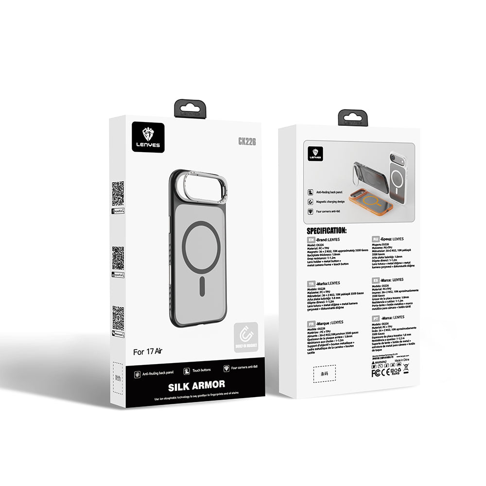 Apple iPhone 17 Air Kılıf M-safe Şarj Özellikli Metal Kamera Standlı Lenyes CK226 PC Kapak