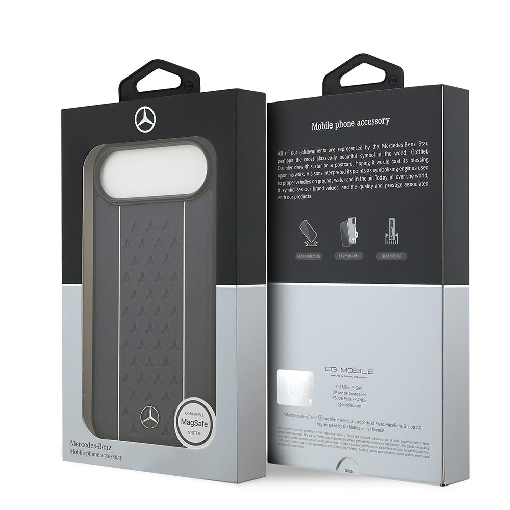 Apple iPhone 17 Air Kılıf Mercedes Benz Orjinal Lisanslı M-safe Şarj Özellikli Şeritli Yıldız Desenli Metal Logolu Deri Kapak