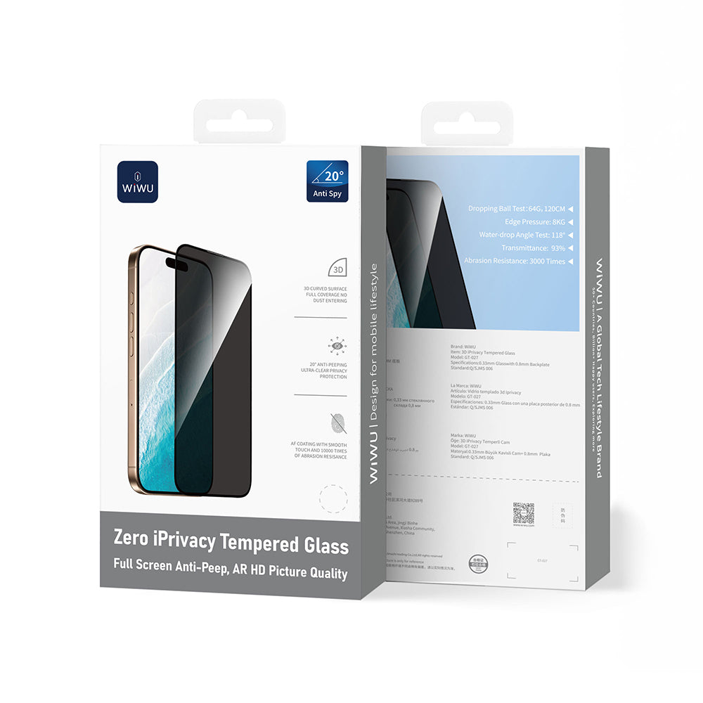 Apple iPhone 17 Air Wiwu GT-027 Zero Curved Privacy Parmak İzi Bırakmayan Temperli Cam Ekran Koruyucu