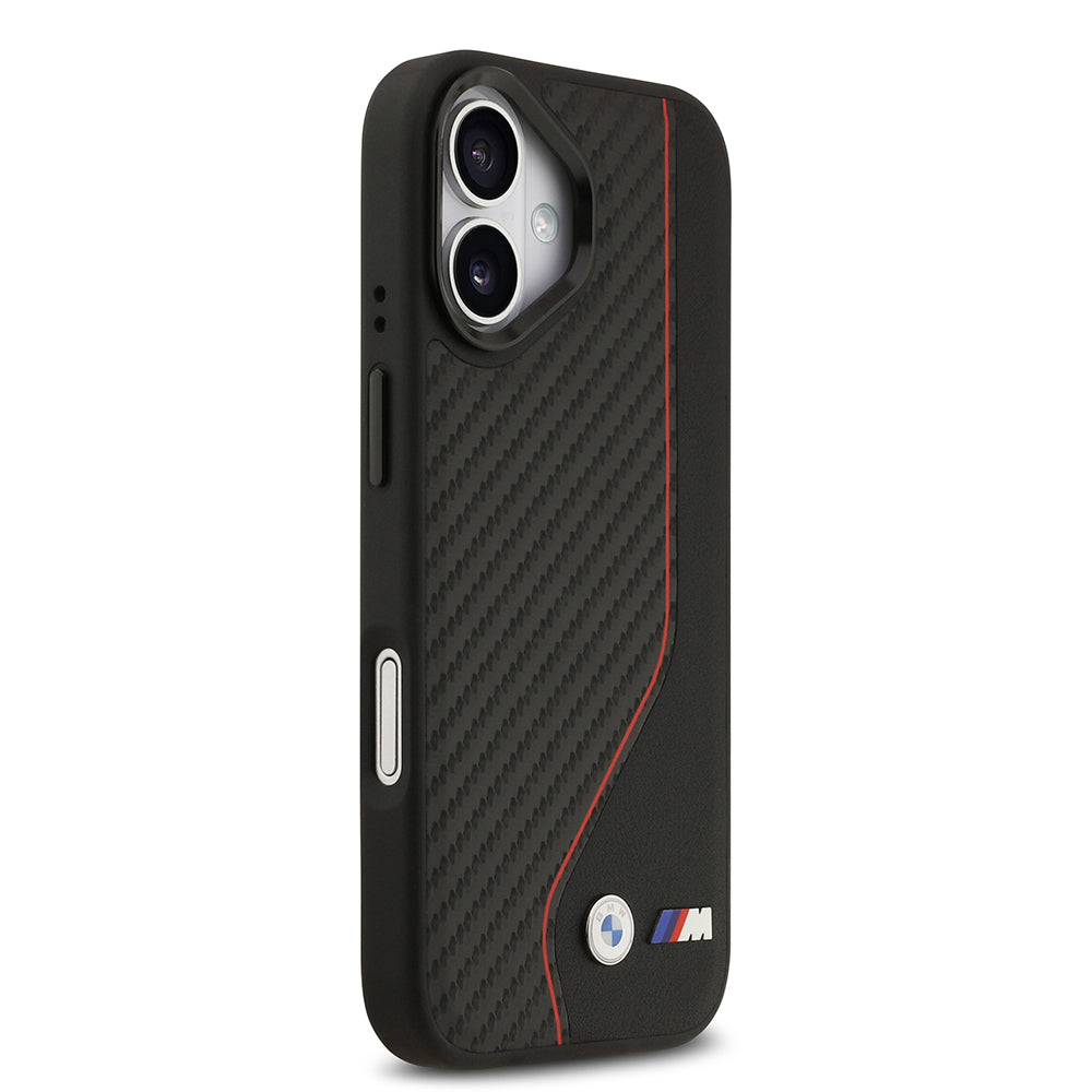 Apple iPhone 17 Kılıf BMW Orjinal Lisanslı M-safe Şarj Özellikli Metal BMW ve M Logolu PU Karbon Tasarımlı Kapak