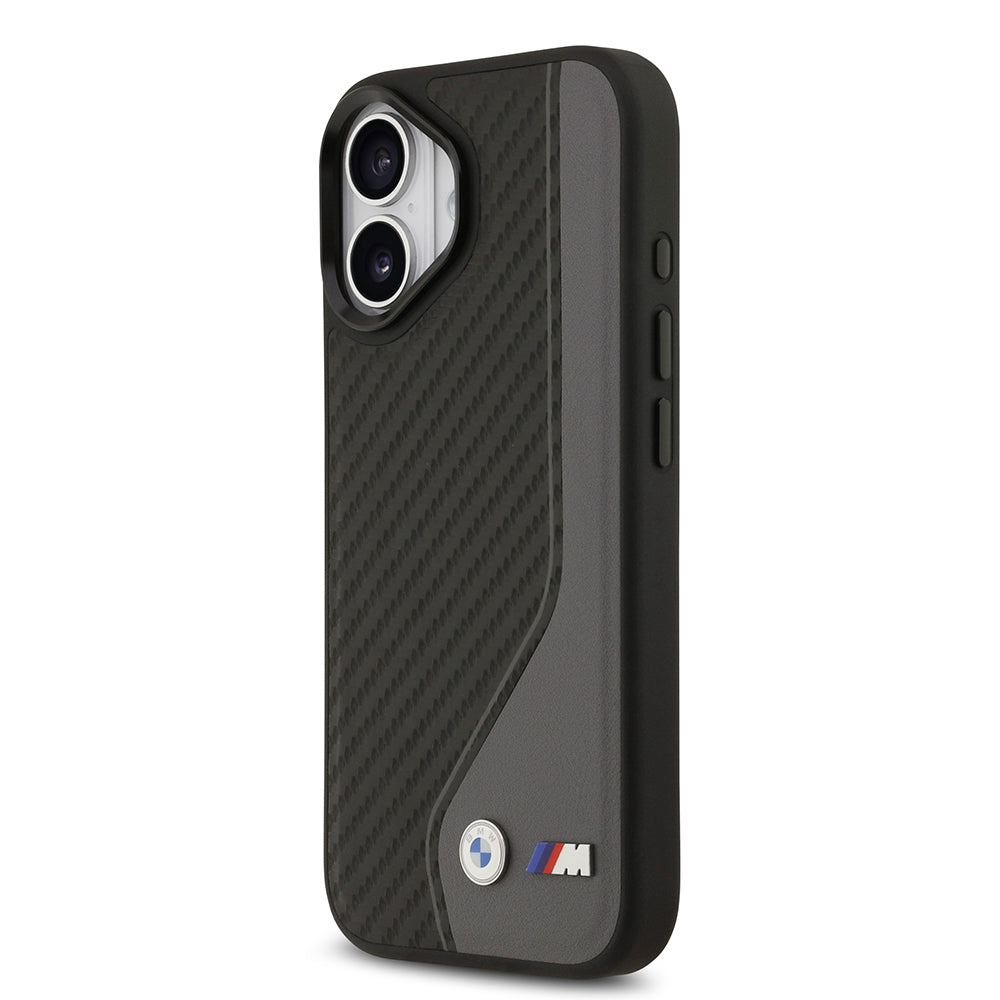 Apple iPhone 17 Kılıf BMW Orjinal Lisanslı M-safe Şarj Özellikli Metal BMW ve M Logolu PU Karbon Tasarımlı Kapak