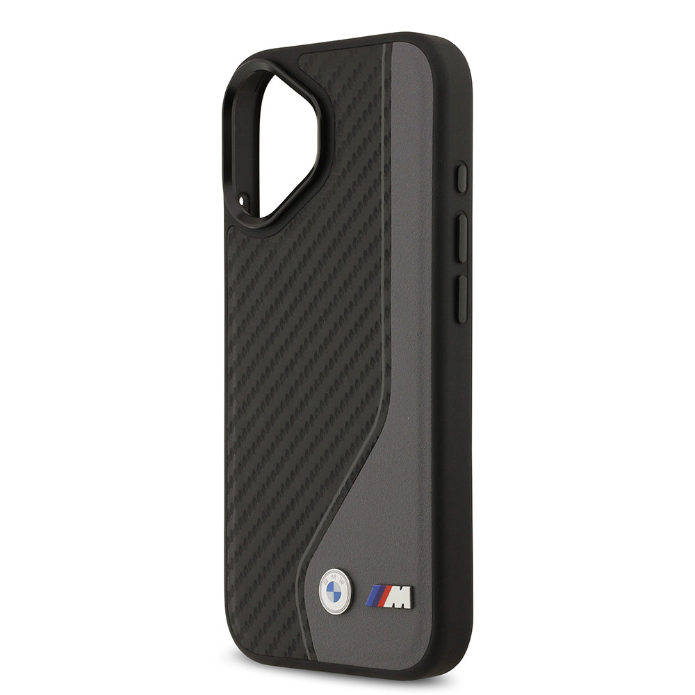 Apple iPhone 17 Kılıf BMW Orjinal Lisanslı M-safe Şarj Özellikli Metal BMW ve M Logolu PU Karbon Tasarımlı Kapak