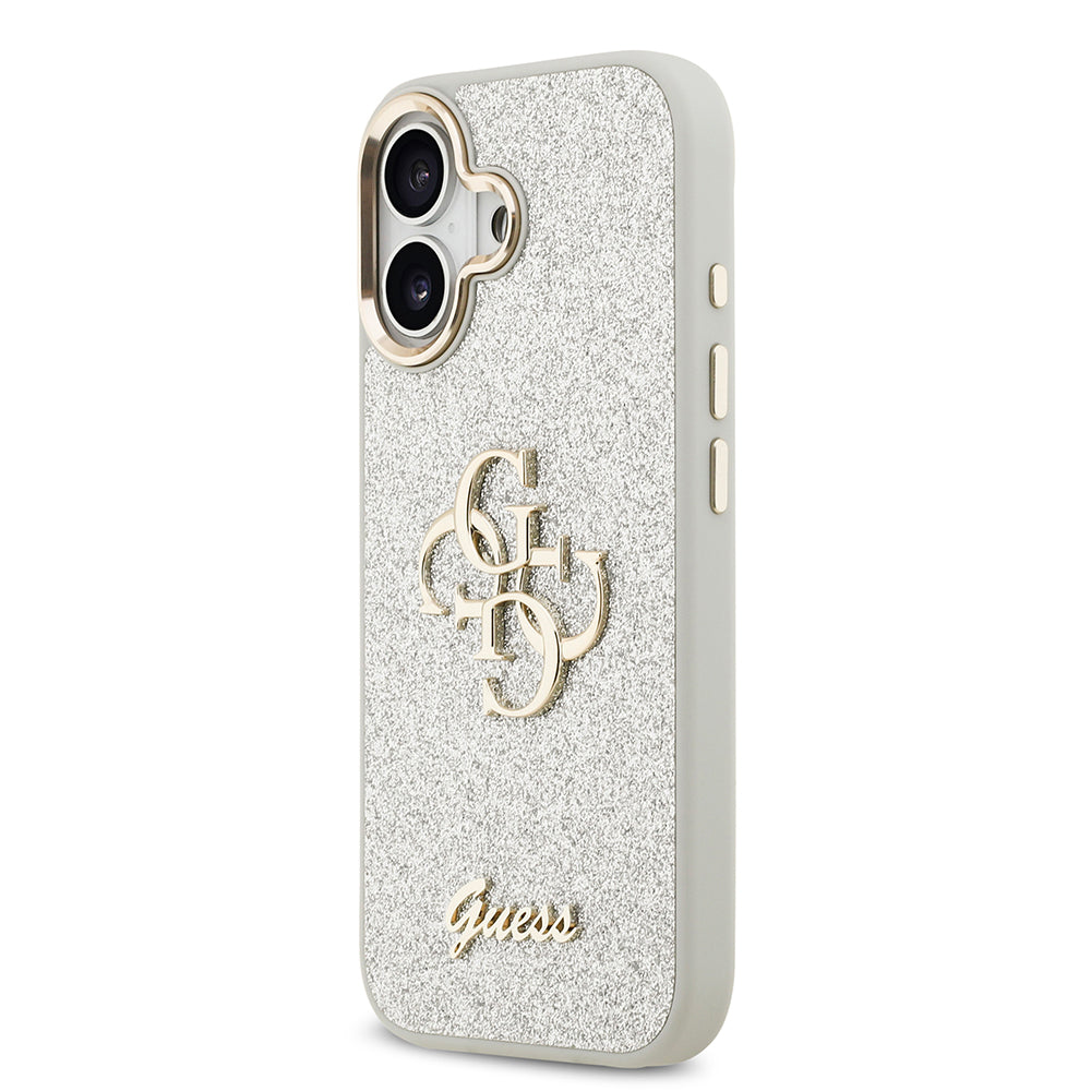Apple iPhone 17 Kılıf Guess Orjinal Lisanslı 4G Büyük Metal Kamera Çerçeveli ve Logolu Glitter Kapak