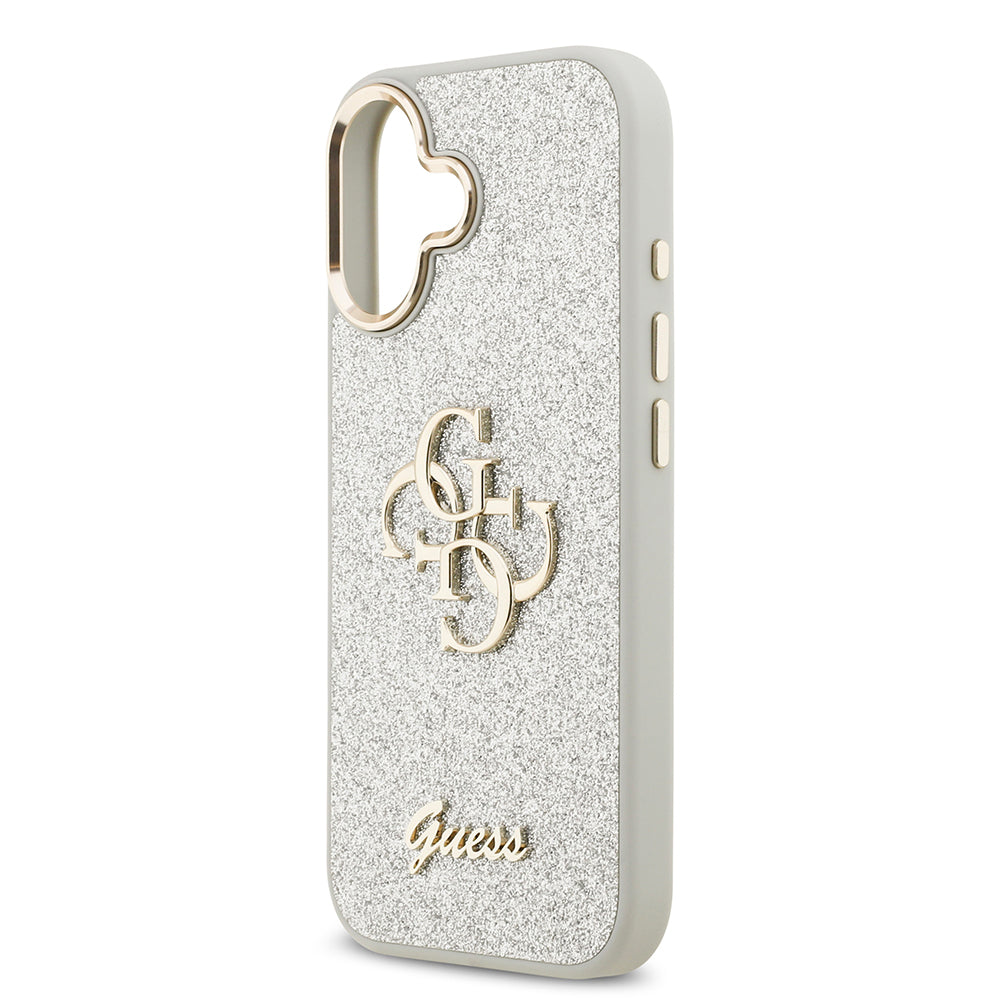 Apple iPhone 17 Kılıf Guess Orjinal Lisanslı 4G Büyük Metal Kamera Çerçeveli ve Logolu Glitter Kapak