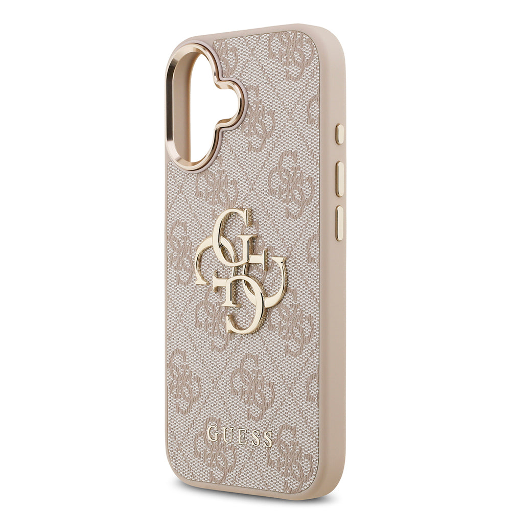 Apple iPhone 17 Kılıf Guess Orjinal Lisanslı Gold Metal Kamera Çerçeveli 4G Desenli Metal Büyük 4G ve Yazı Logolu Kapak