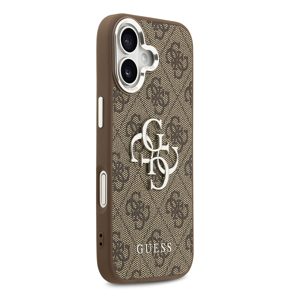 Apple iPhone 17 Kılıf Guess Orjinal Lisanslı Gümüş Metal Kamera Çerçeveli 4G Desenli Metal Büyük 4G ve Yazı Logolu Kapak