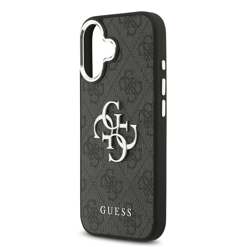 Apple iPhone 17 Kılıf Guess Orjinal Lisanslı Gümüş Metal Kamera Çerçeveli 4G Desenli Metal Büyük 4G ve Yazı Logolu Kapak