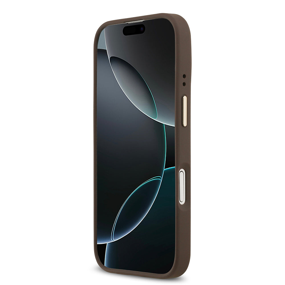 Apple iPhone 17 Kılıf Guess Orjinal Lisanslı M-safe Şarj Özellikli 4G Desenli PU Metal Plaka Klasik Logolu Kapak