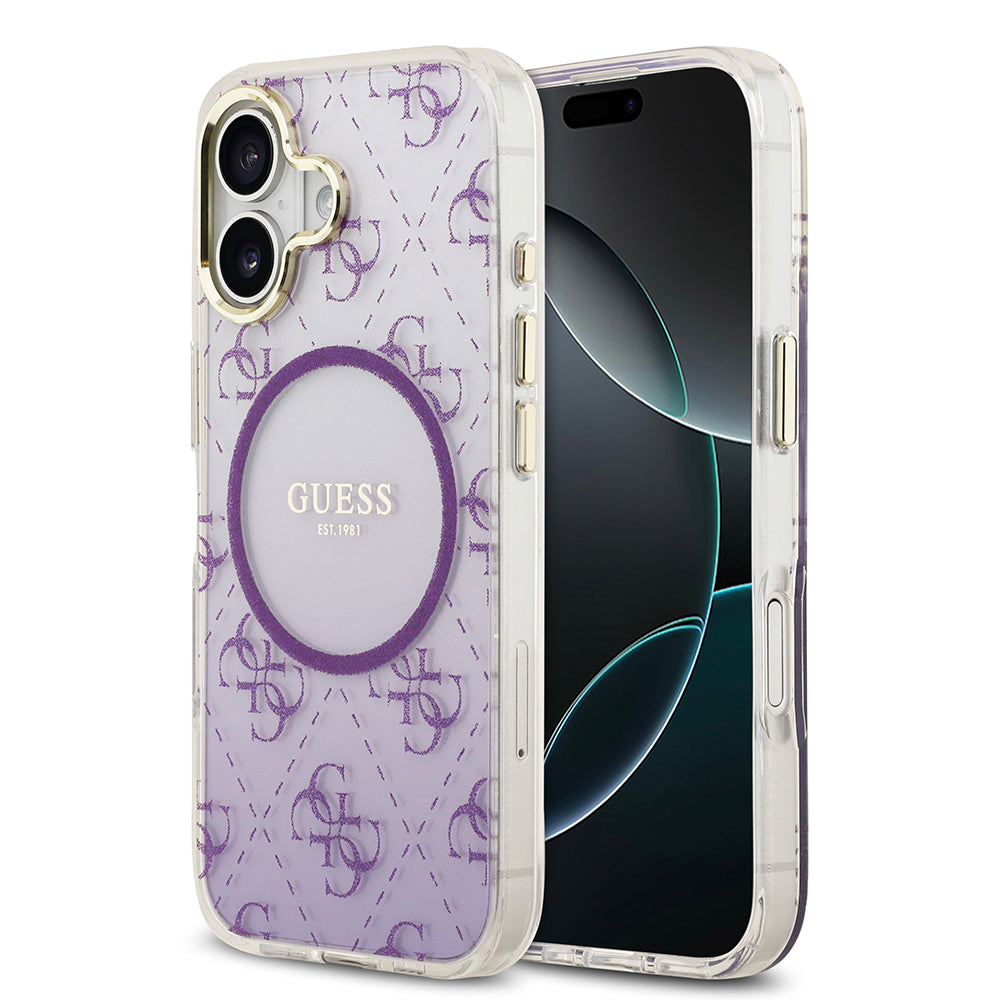 Apple iPhone 17 Kılıf Guess Orjinal Lisanslı M-safe Şarj Özellikli 4G Desenli Simli Silikon Kapak