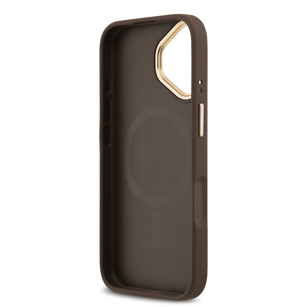 Apple iPhone 17 Kılıf Guess Orjinal Lisanslı M-safe Şarj Özellikli Gold Metal Kamera Çerçeveli Taşlı 4G Logolu Kapak