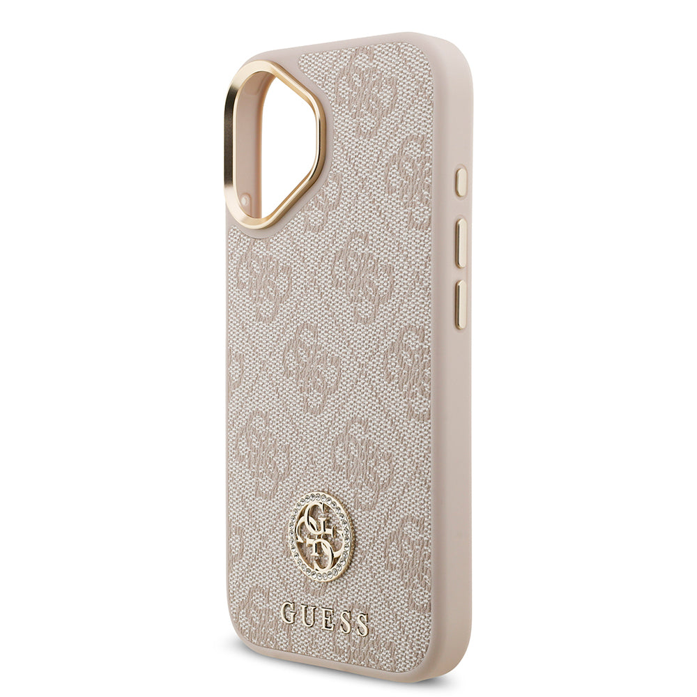 Apple iPhone 17 Kılıf Guess Orjinal Lisanslı M-safe Şarj Özellikli Gold Metal Kamera Çerçeveli Taşlı 4G Logolu Kapak
