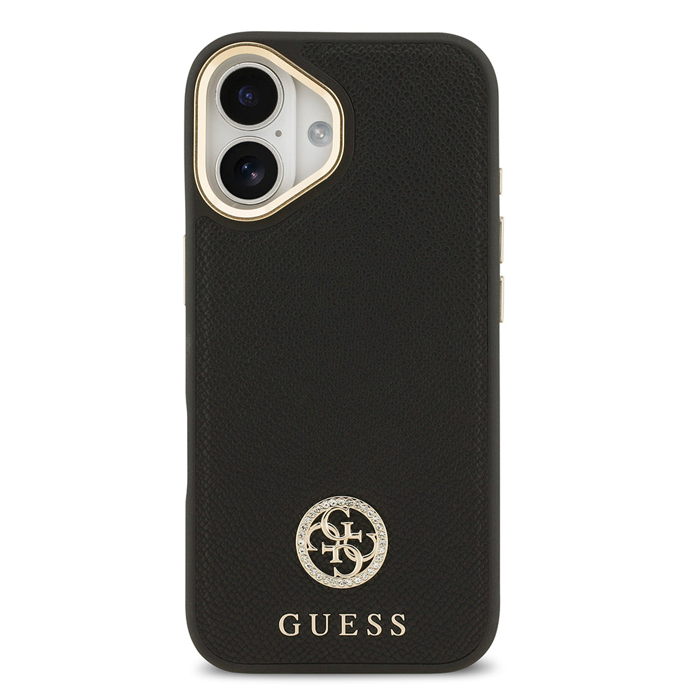Apple iPhone 17 Kılıf Guess Orjinal Lisanslı M-safe Şarj Özellikli Grained Yazı ve Taşlı 4G Logolu Kapak