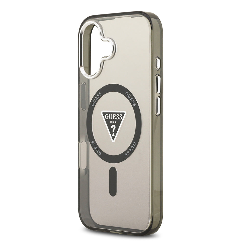 Apple iPhone 17 Kılıf Guess Orjinal Lisanslı M-safe Şarj Özellikli IML Baskılı Üçgen Logolu Metal Kamera Çerçeveli Kapak