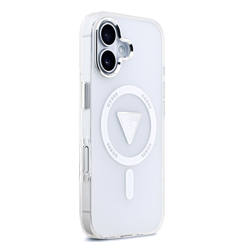 Apple iPhone 17 Kılıf Guess Orjinal Lisanslı M-safe Şarj Özellikli IML Baskılı Üçgen Logolu Metal Kamera Çerçeveli Kapak