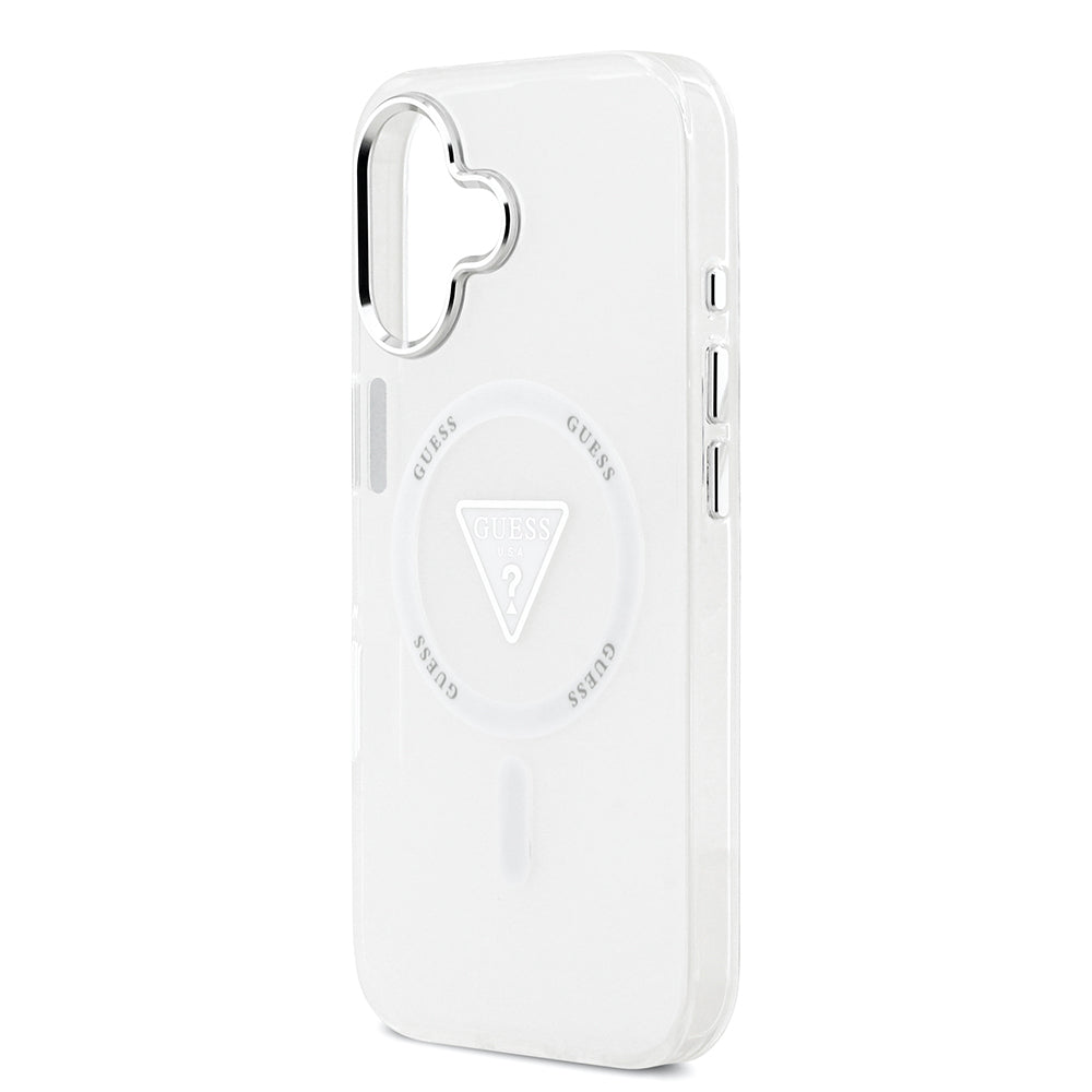 Apple iPhone 17 Kılıf Guess Orjinal Lisanslı M-safe Şarj Özellikli IML Baskılı Üçgen Logolu Metal Kamera Çerçeveli Kapak