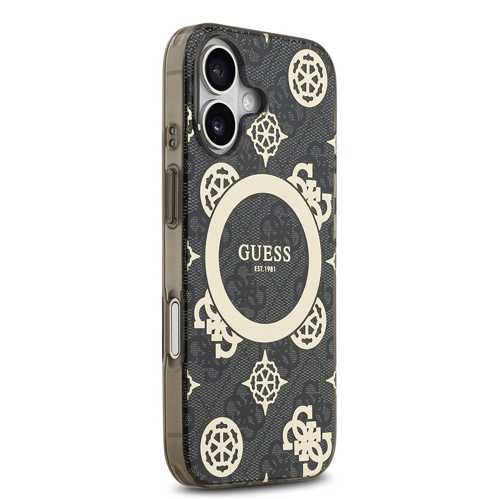 Apple iPhone 17 Kılıf Guess Orjinal Lisanslı M-safe Şarj Özellikli IML Peony ve 4G Desenli Klasik Logolu Kapak