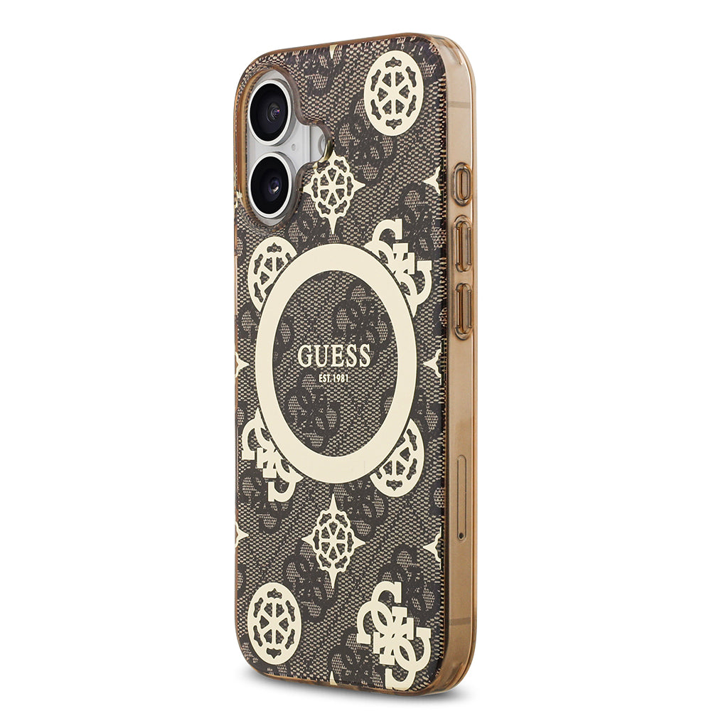 Apple iPhone 17 Kılıf Guess Orjinal Lisanslı M-safe Şarj Özellikli IML Peony ve 4G Desenli Klasik Logolu Kapak