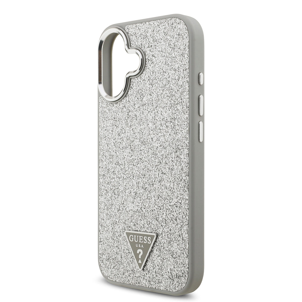 Apple iPhone 17 Kılıf Guess Orjinal Lisanslı M-safe Şarj Özellikli Metal Kamera Çerçeveli Üçgen Logolu Glitter Kapak