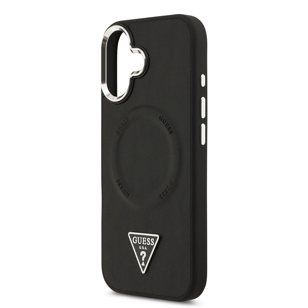 Apple iPhone 17 Kılıf Guess Orjinal Lisanslı M-safe Şarj Özellikli PU Deri Metal Kamera Çerçeveli Üçgen Logolu Kapak